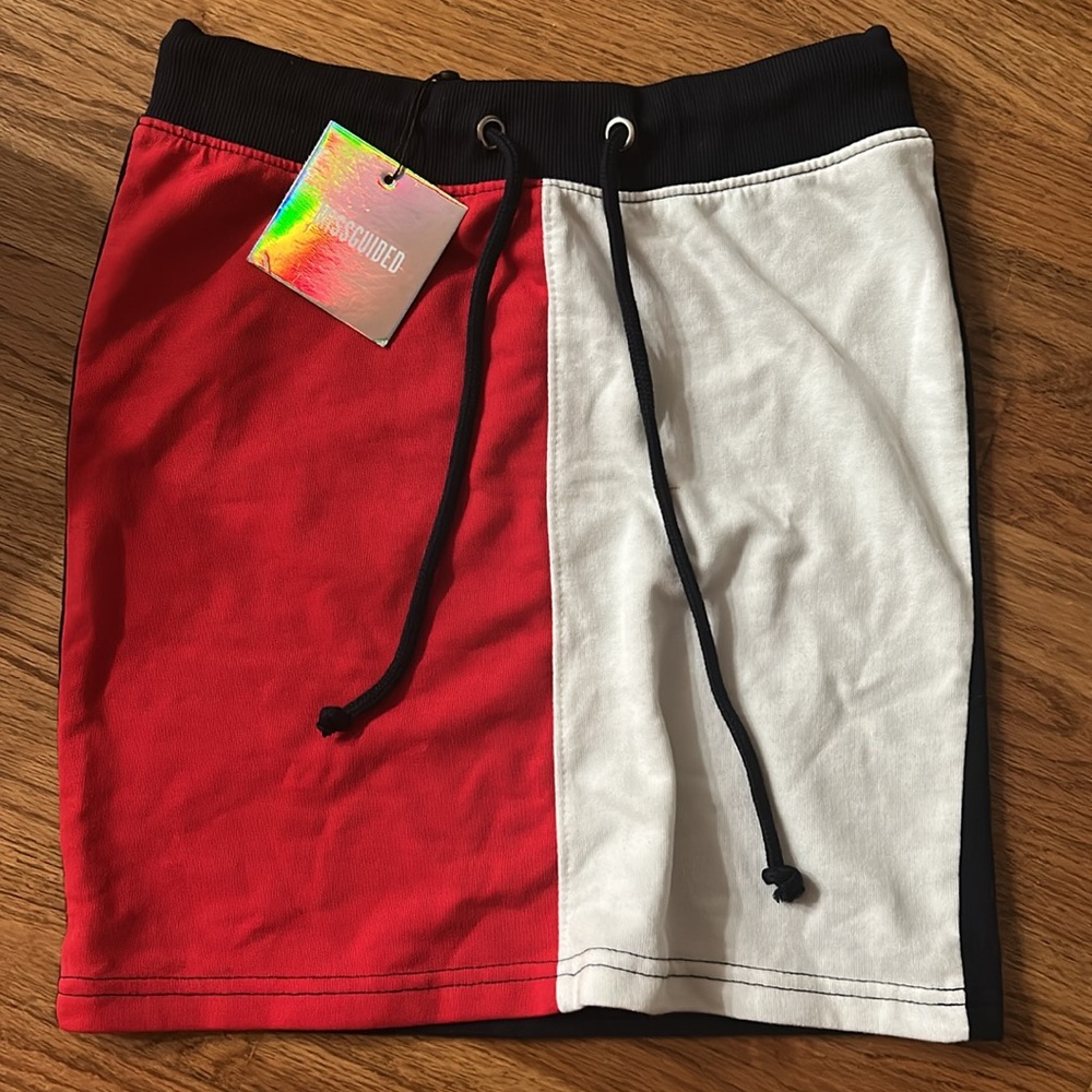 Women’s Colorblock Red, White & Blue Block Tie Waist mini skirt Relaxed Fit